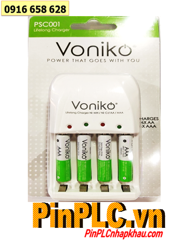 Voniko PSC001 Bộ sạc pin AAA Voniko PSC001 với 04 khe sạc (Kèm sẳn 4 pin sạc Voniko AAA1000mAh 1.2v) chính hãng 